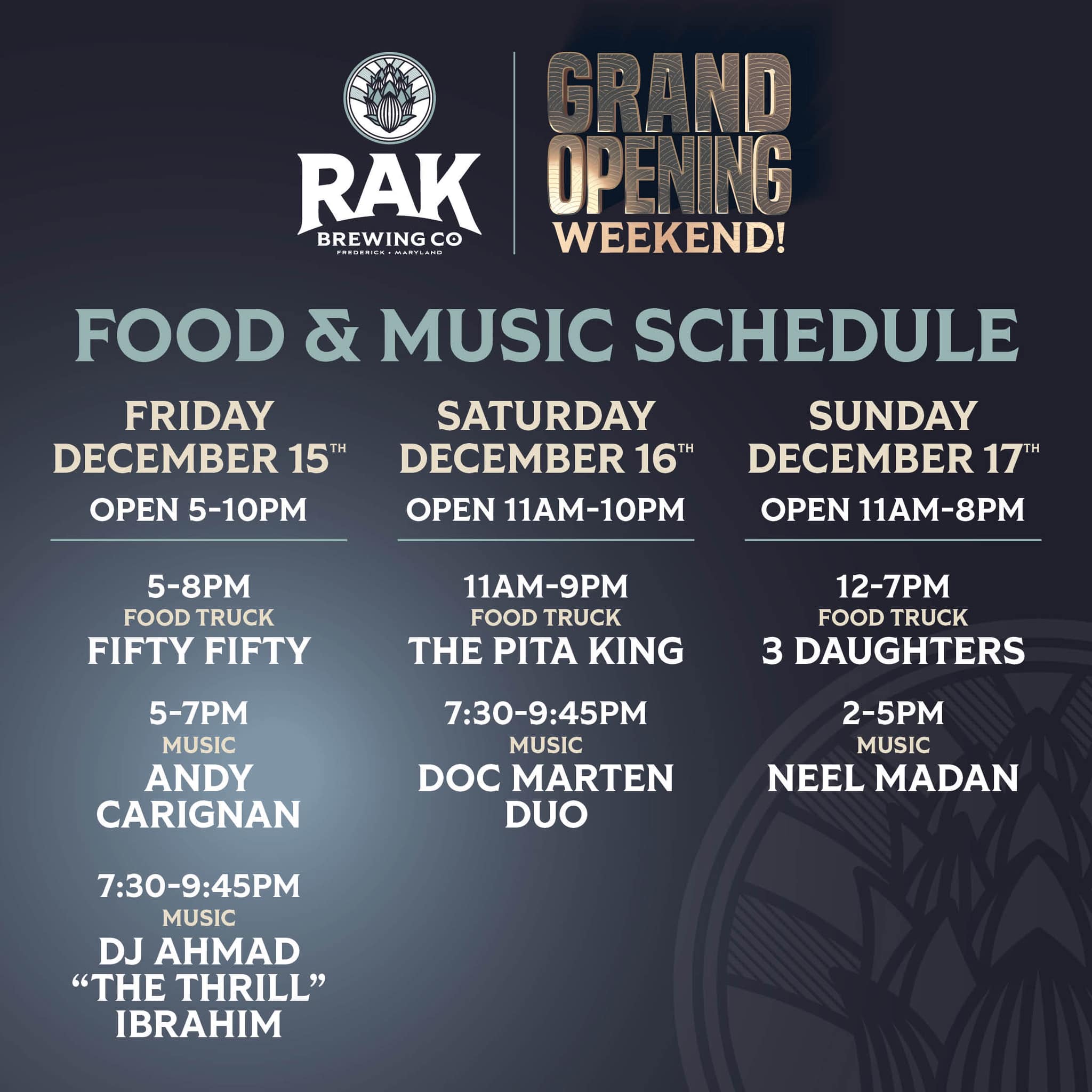 RAK Grand Opening Schedule