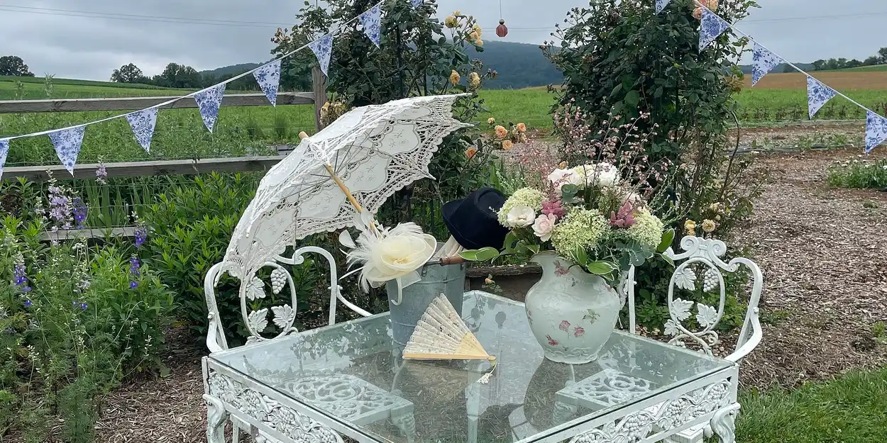 white vintage table in a garden