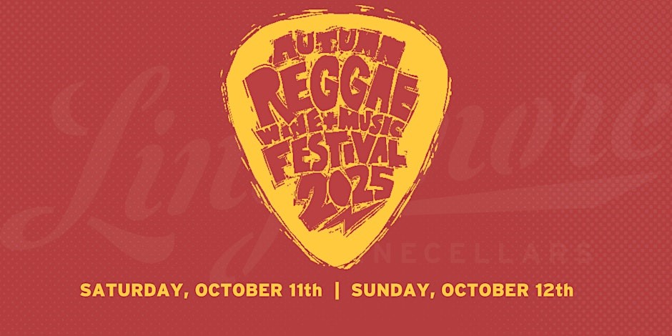 red image with yellow logo for autumn reggae wine & music festival