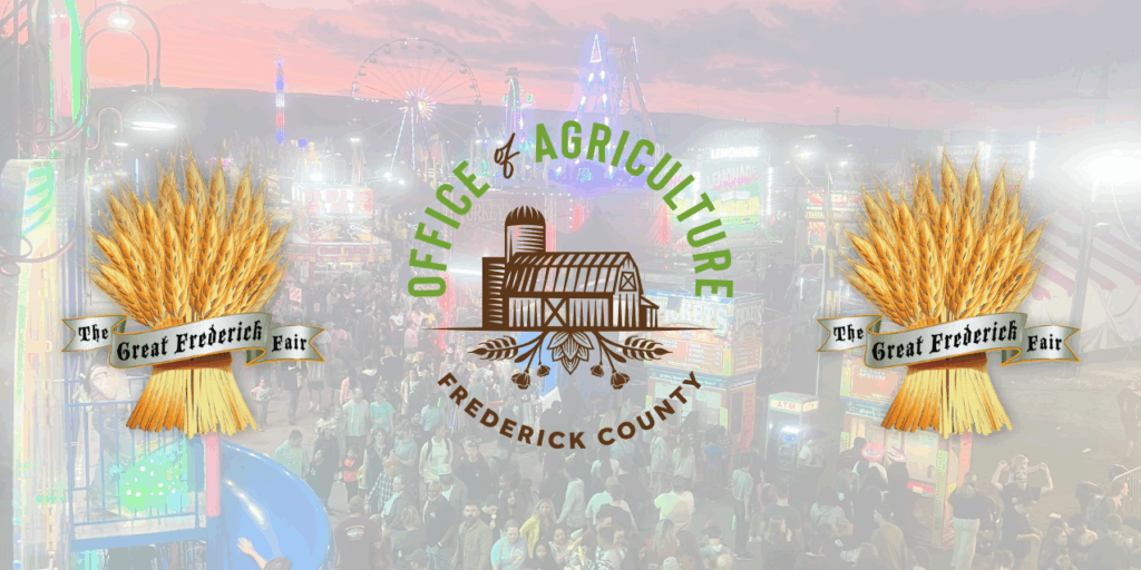 Fair grounds in the background with office of ag logo and fair logo