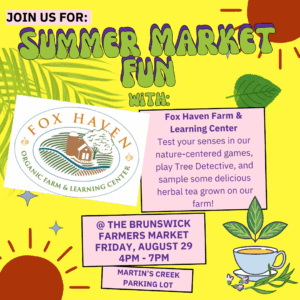 Yellow flyer announcing event at farmers market