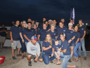 large family in navy blue shirts