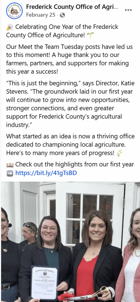 snip of social media post certificate presentation