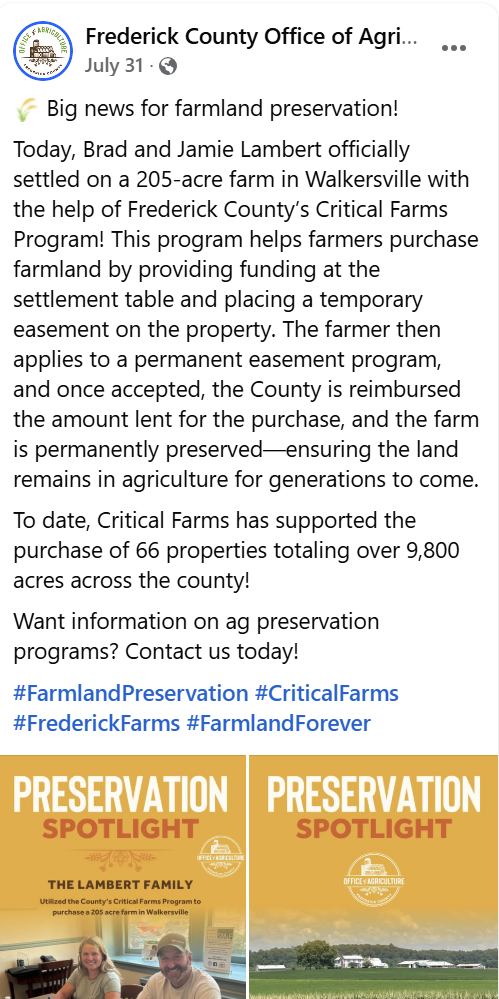 snip of social media post ag preservation