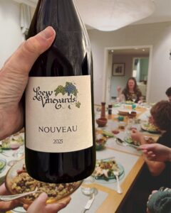 wine bottle around family meal