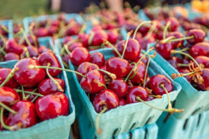 a basket of cherries.