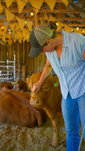 a women and a cow