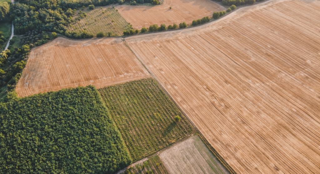an arial view of farm land